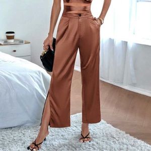 Dressy Bronze size 8/10 Solid Satin Ankle length Split Hem Pocket Pants